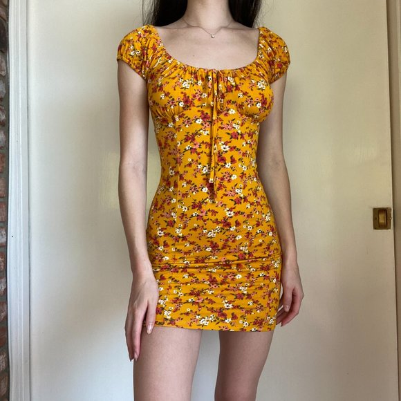 orange floral print mini dress - Picture 2 of 4